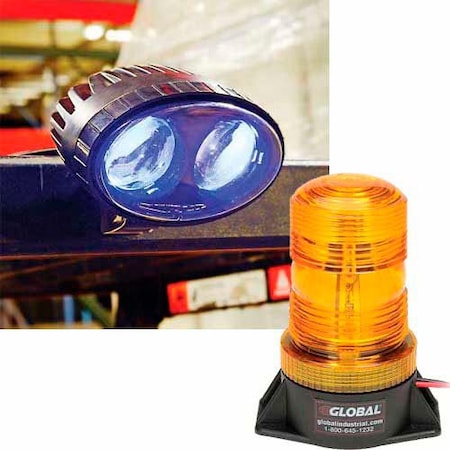 Global Industrial 2 Forklift LED Pedestrian Warning Light + 1 LED Amber Strobe Light Combo 988938